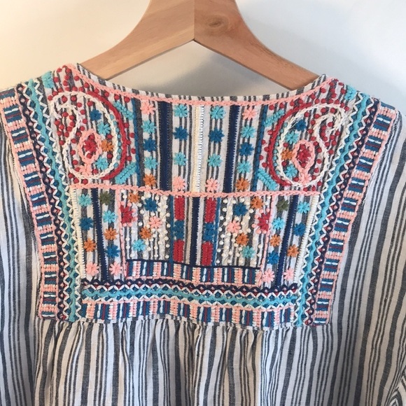 J Jill Love Linen Embroidered Striped Tunic Top Size M - Picture 6 of 11